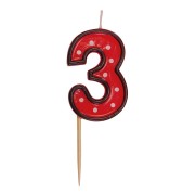 Zahlenkerze, Geburtstagskerze "3" rot, ca. 85 mm