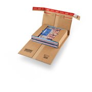 Robuste Versandverpackung 371 x 304 x -90mm mit Sicherungslaschen, Selbstklebeverschluss & Aufreißfaden braun