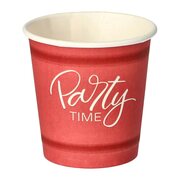 Pappbecher 5 cl rot 'Party Time' mit Biokunststoff PLA beschichtet, 50 Stk.