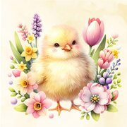 Osterservietten 3-lagig, 33 x 33 cm Motiv K�cken mit Blumen, 20 Stk.