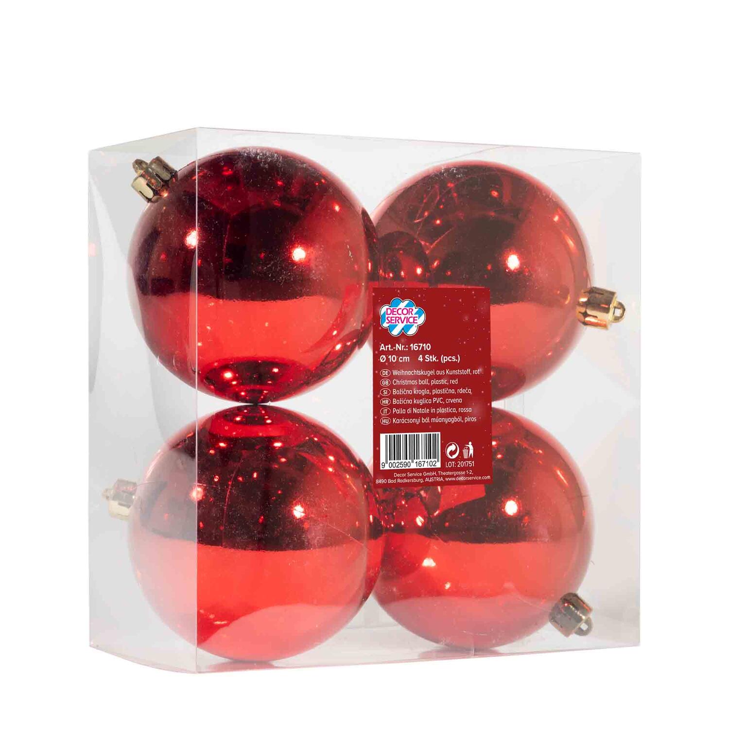 Weihnachtskugeln Christbaumkugeln aus Kunststoff rot 10cm, 4 Stk.