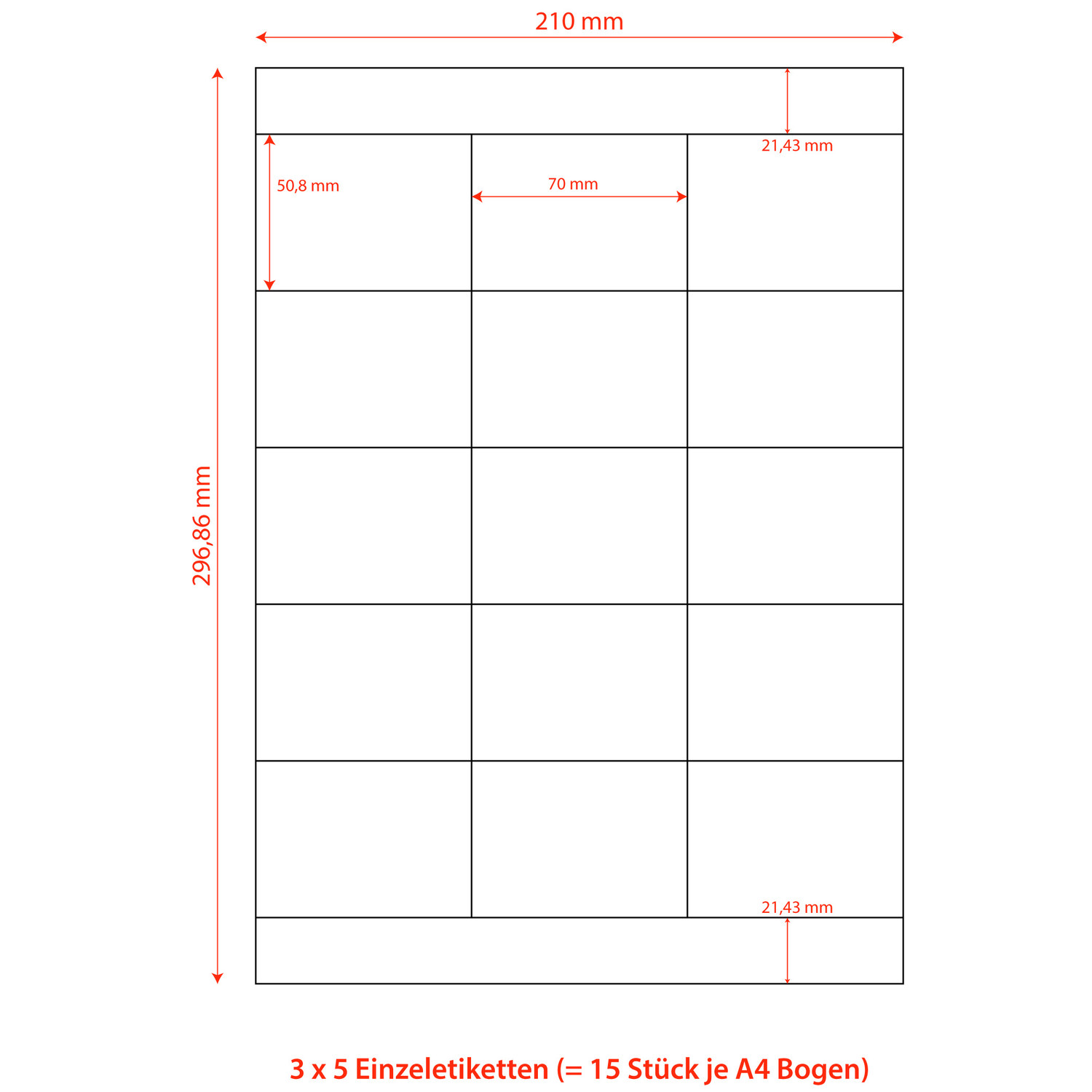 Etiketten Labels selbstklebend wei 70 x 50.8mm auf DIN A4, 1500 Stk.