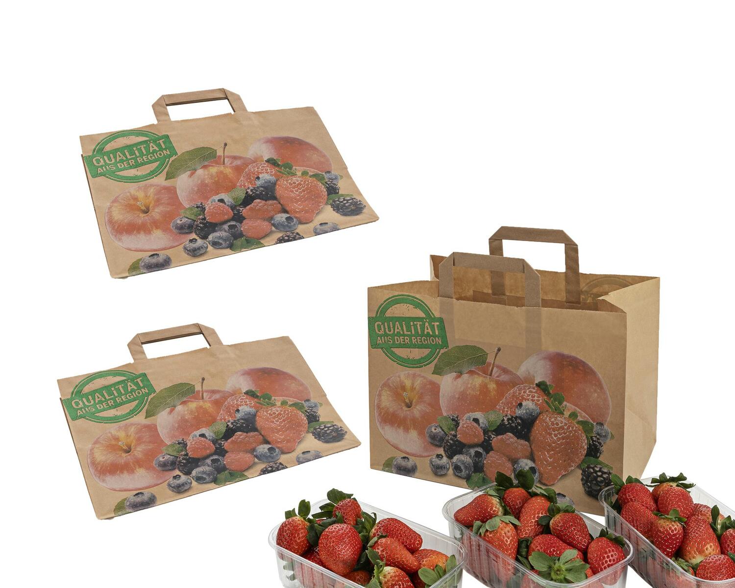 Obsttragetaschen Tragetaschen aus Kraftpapier 90gr. 320+215x240mm, 250 Stk.