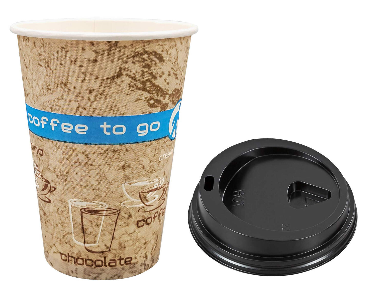 Kaffeebecher Coffee ToGo DREAMS mit Deckel schwarz 300 ml hoch + schmal 100 Stk.