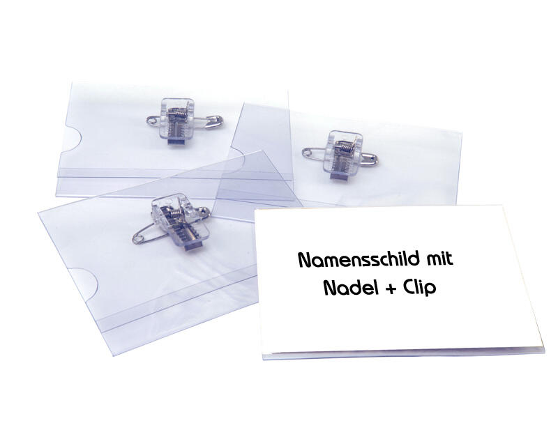 Ausweishalter, Namensschildhalter mit Kombi-Clip + Nadel, 55x86mm, 50 Stk.