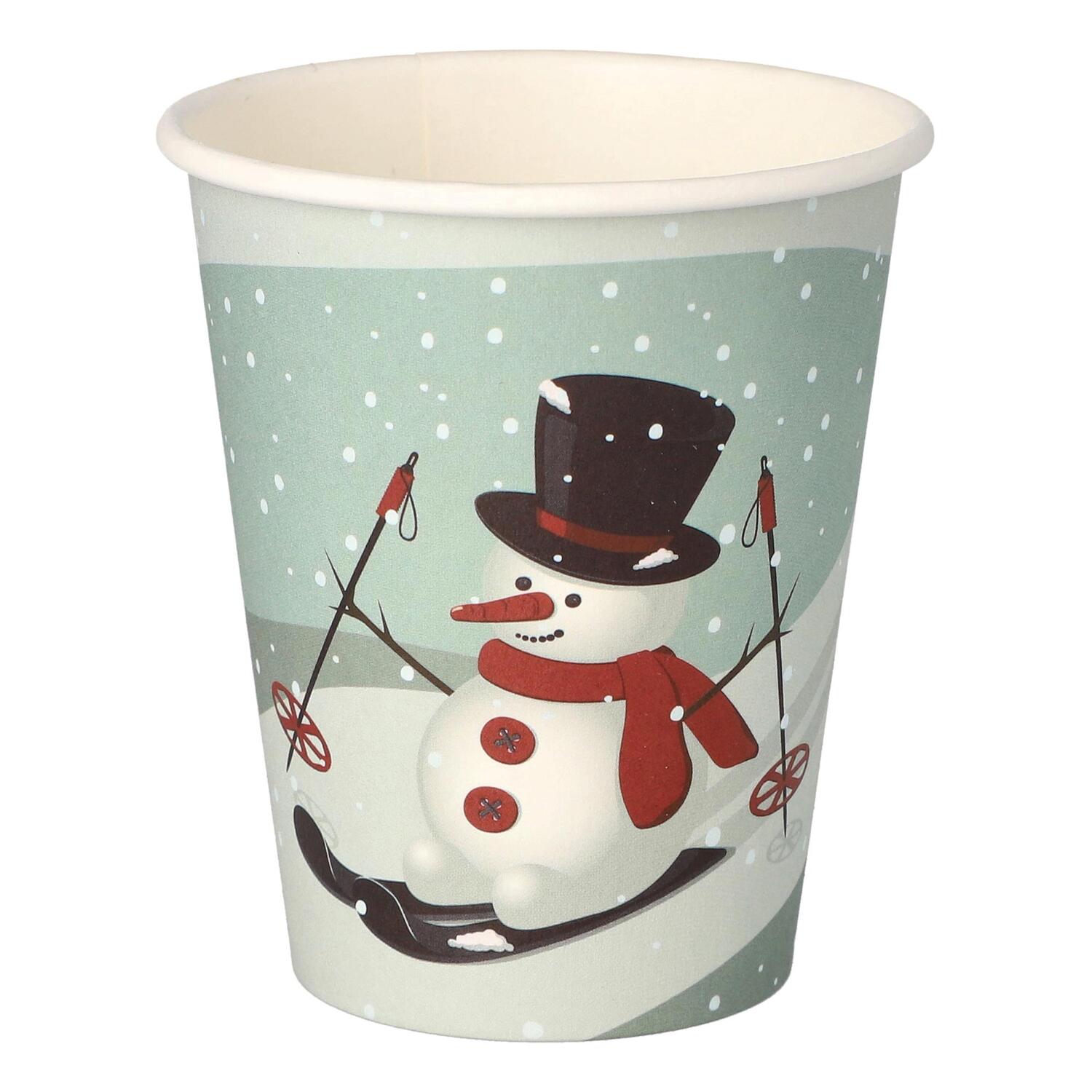 Hei�getr�nkebecher Pappbecher Wintermotiv Schneemann auf Ski 200ml, 50 Stk.