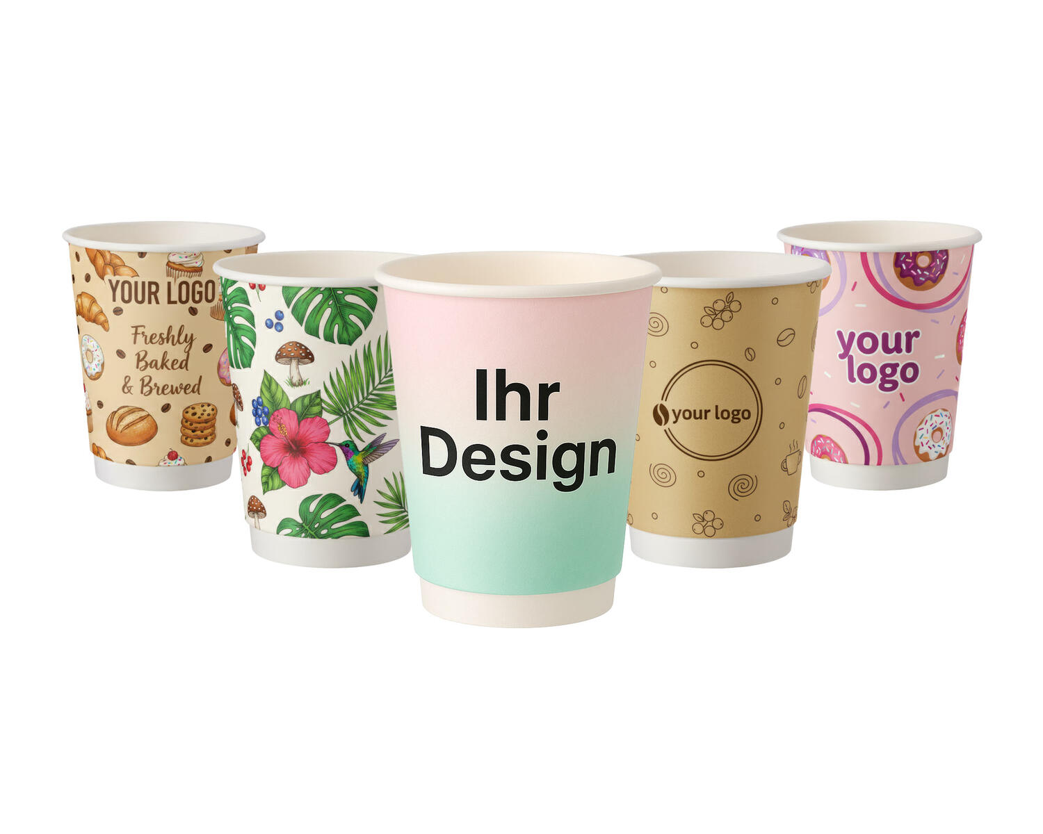 Personalisierbare Doppelwandbecher f�r Hei�- und Kaltgetr�nkebecher wei� 300 ml, 500 Stk.