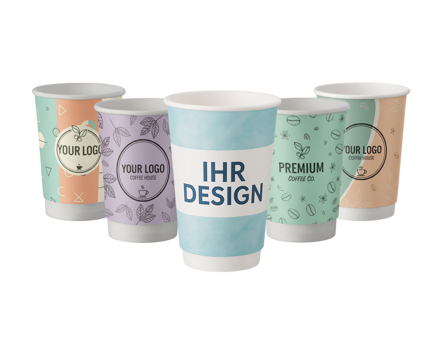 Personalisierbare Doppelwandbecher f�r Hei�- und Kaltgetr�nkebecher wei� 400 ml, 500 Stk.