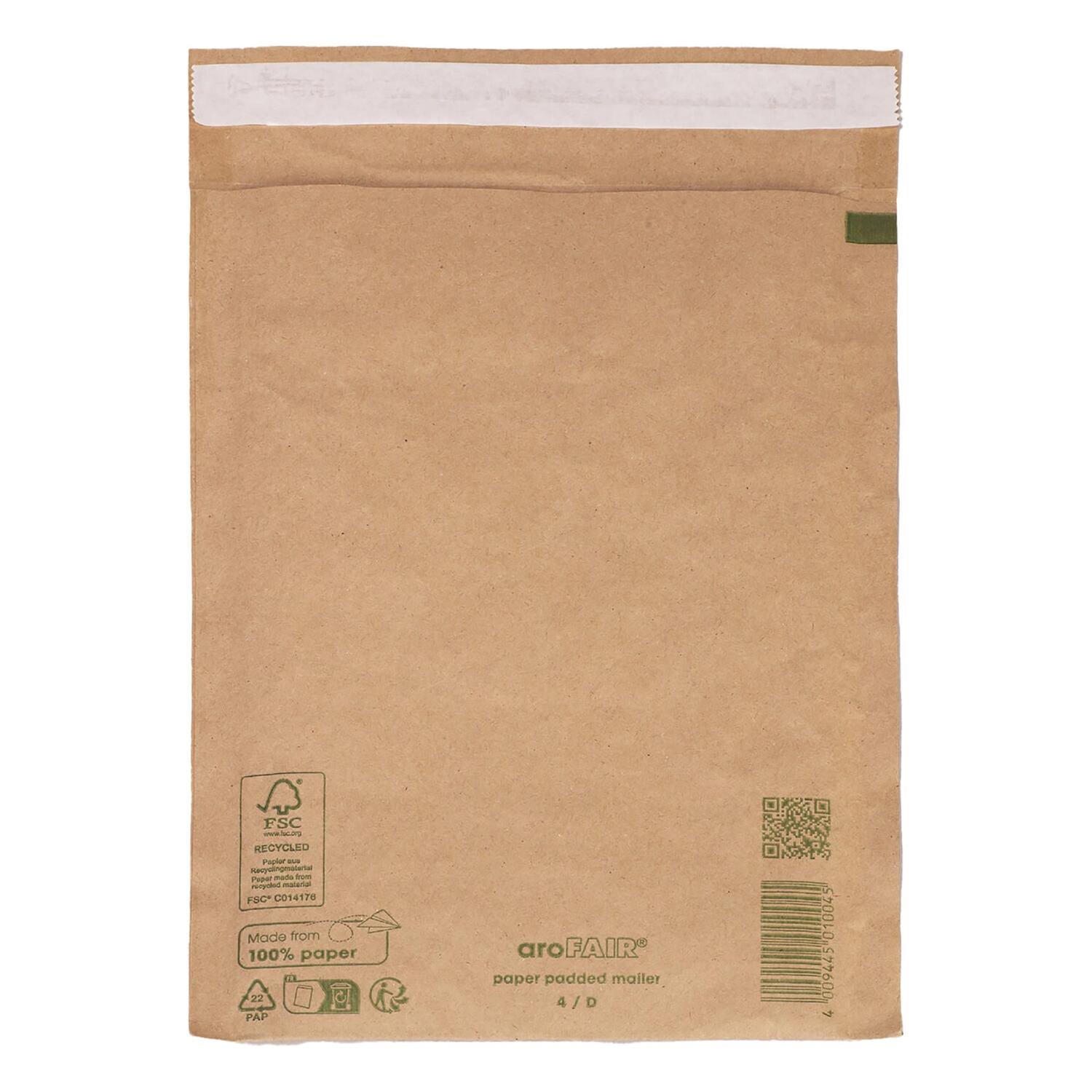 AROFAIR Papierpolstertaschen 200x275+50mm 100% Recycling, Ersatz f�r Luftpolstertaschen